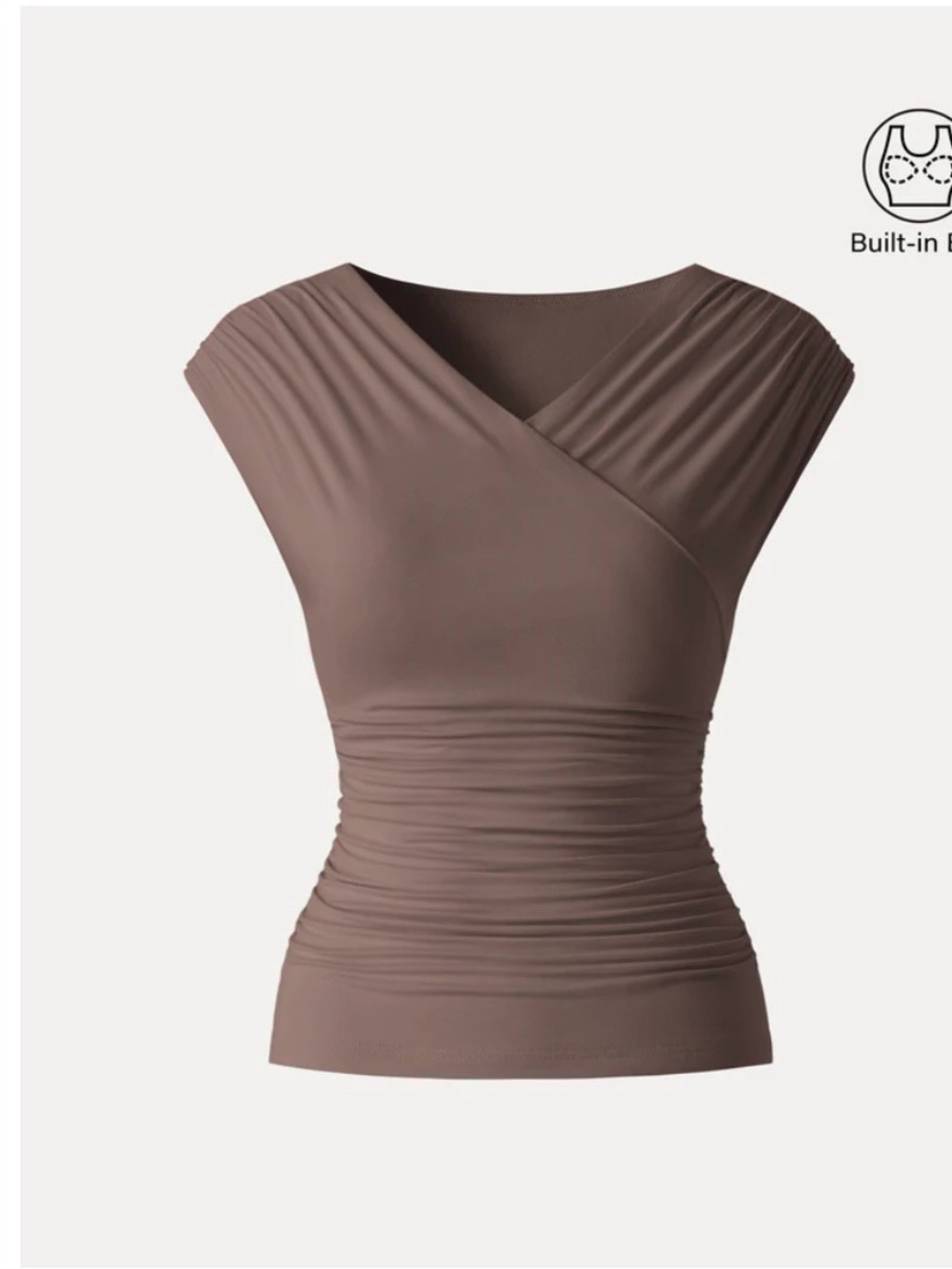 OGL Move Eco-SkinKiss Surplice V-Neck Ruched Bra top Iced Mocha Brown  - Size M